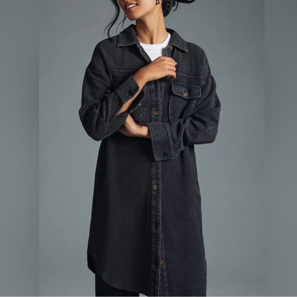 Anthropologie Pilcro Women’s Corduroy Gray Duster Shacket Collared Shirt Jacket